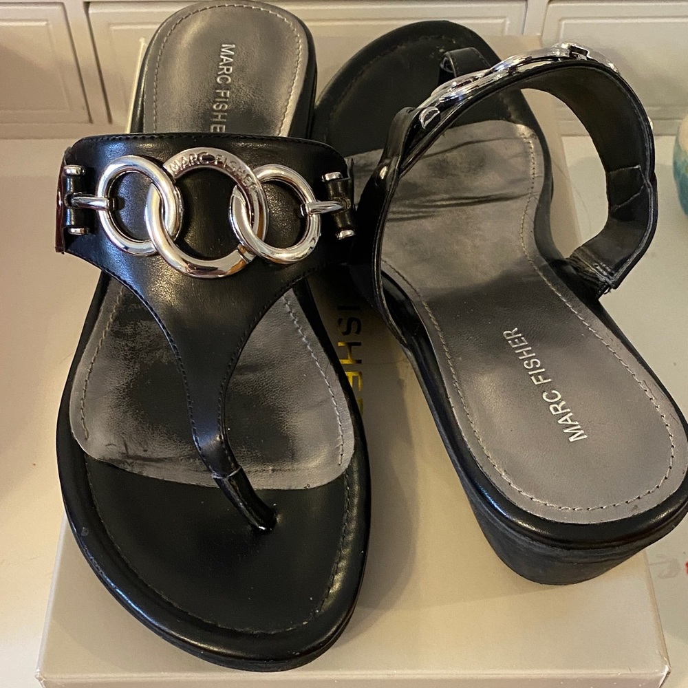 Marc Fisher Black Sandals with Silver Rings